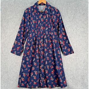 Vermont Country Store Pintuck Cotton Corduroy Dress Womens S Navy Floral Prairie